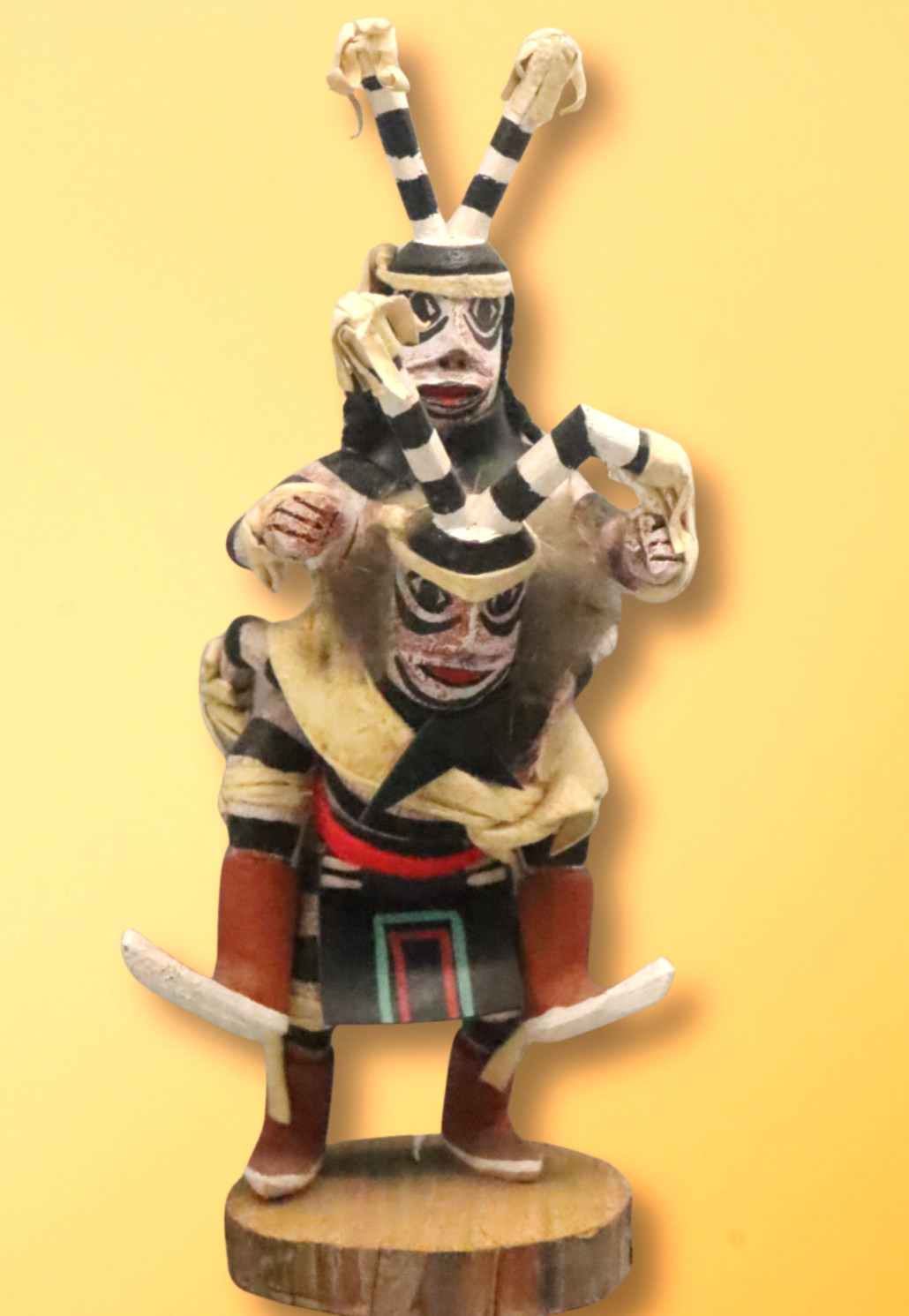 Signed Padilla Hopi Koshare Sacred Clowns Kachina Doll Carved Wood 8in Folk Art