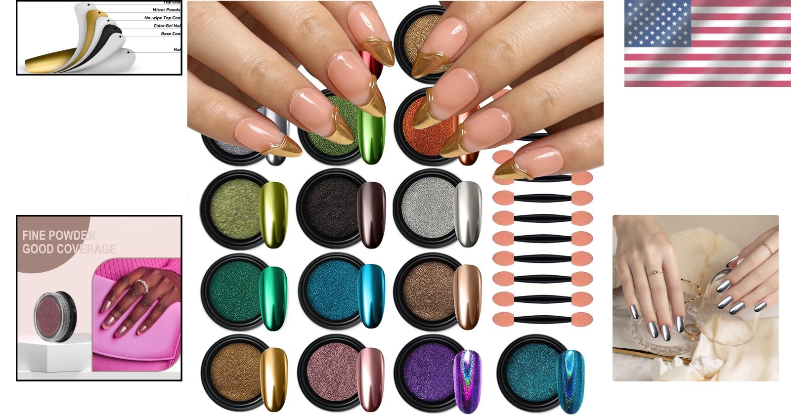 Metallic Chrome Nail Powder Collection - 16 Colors for Elegant Nail Decoration