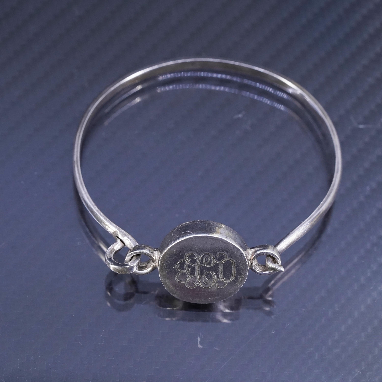 6.75”, Mexican sterling silver 925 hinged bangle, bracelet with monogram “GCO"