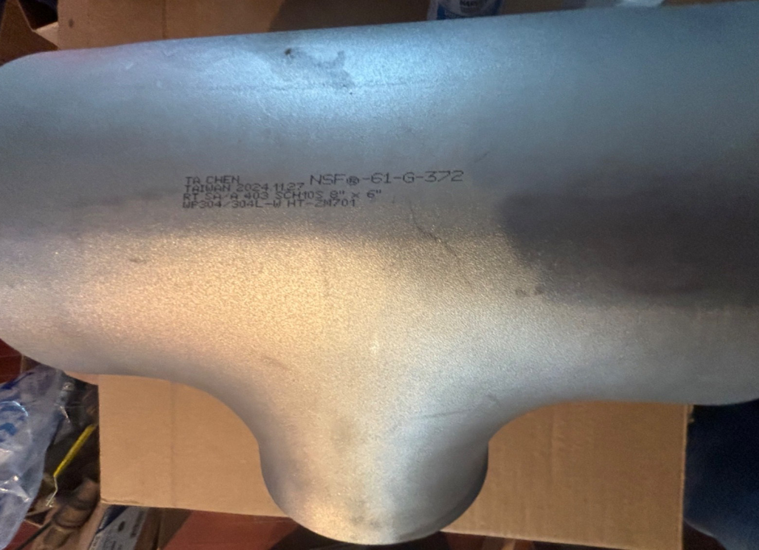 Reducing Tee 8" x 6" Schedule 10, 304-L Stainless Steel Butt Weld Pipe Fitting