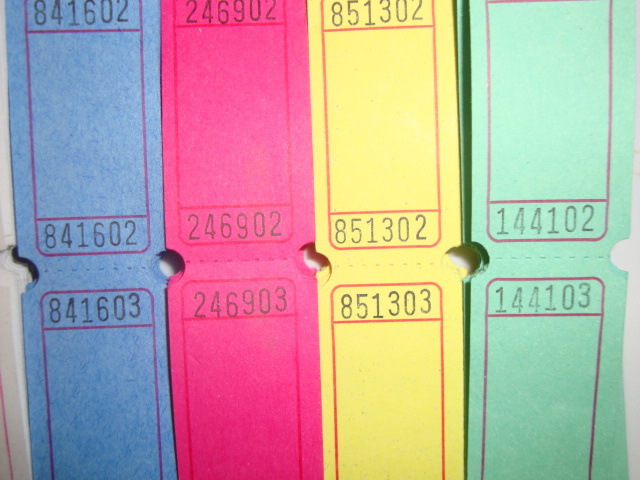 Single Blank Event Party Carnival Flat Raffle Tickets Assorted Colors