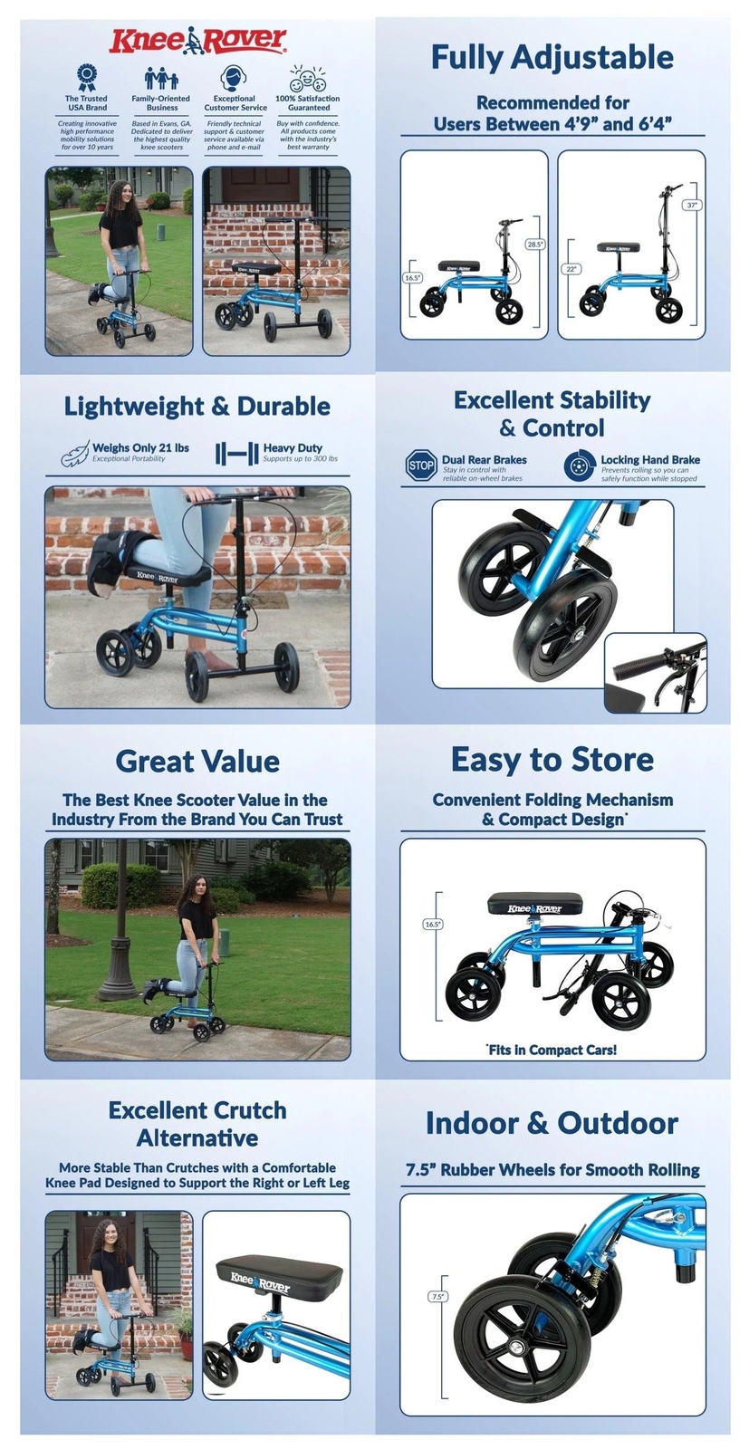 Economy KneeRover® Steerable Knee Walker Metallic Blue - Open Box