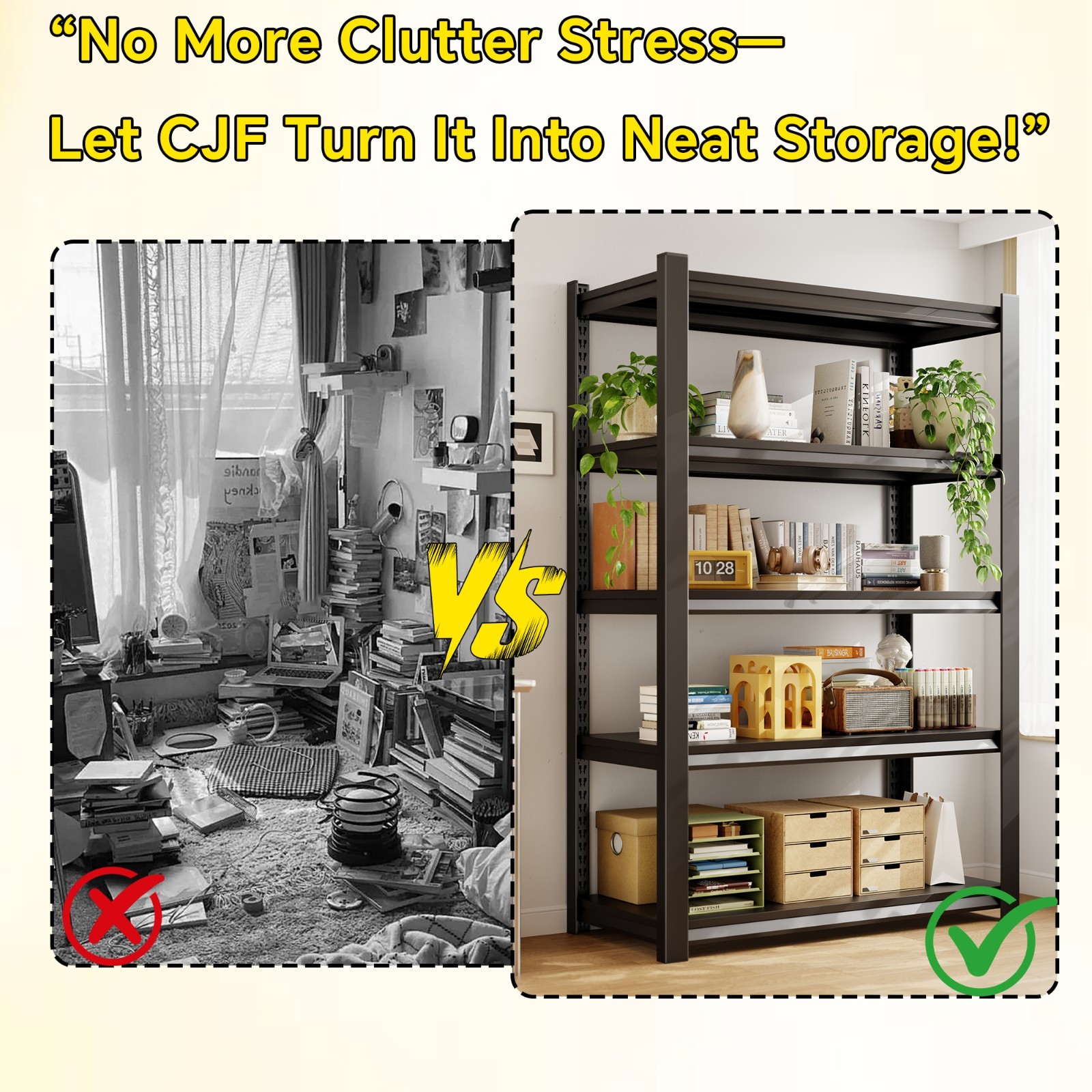 CJF 5-Tier Metal Storage Shelves, Garage Shelving for Garage, Basement, Black