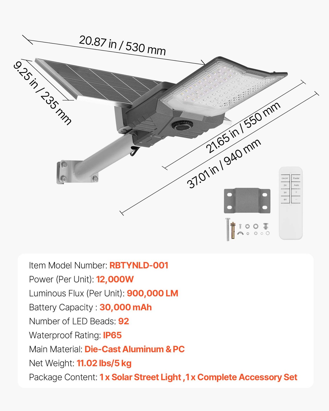 VEVOR 12000W Solar Street Light Outdoor 900000LM Parking Lot Light Dusk to Dawn