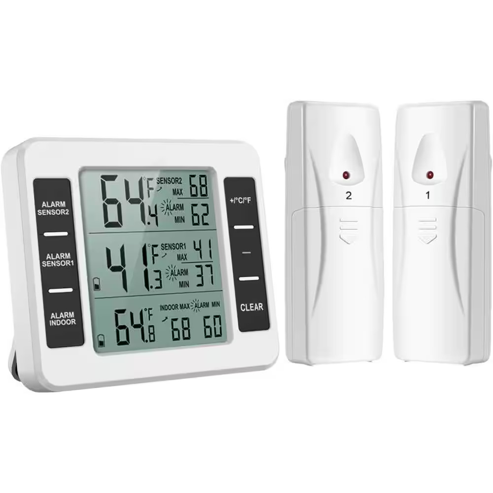Wireless Digital Refrigerator Freezer Thermometer Temp Alarm Dual Sensor