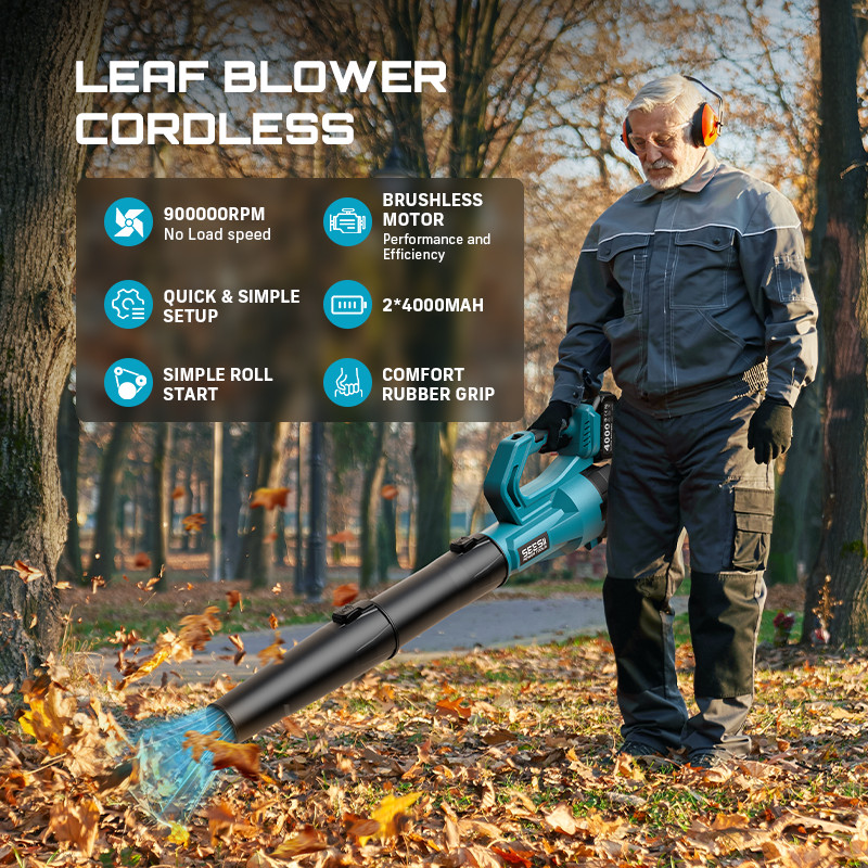 Seesii Cordless Leaf Blower Brushless 780CFM Electric Airblower 2x4.0 Ah Battery
