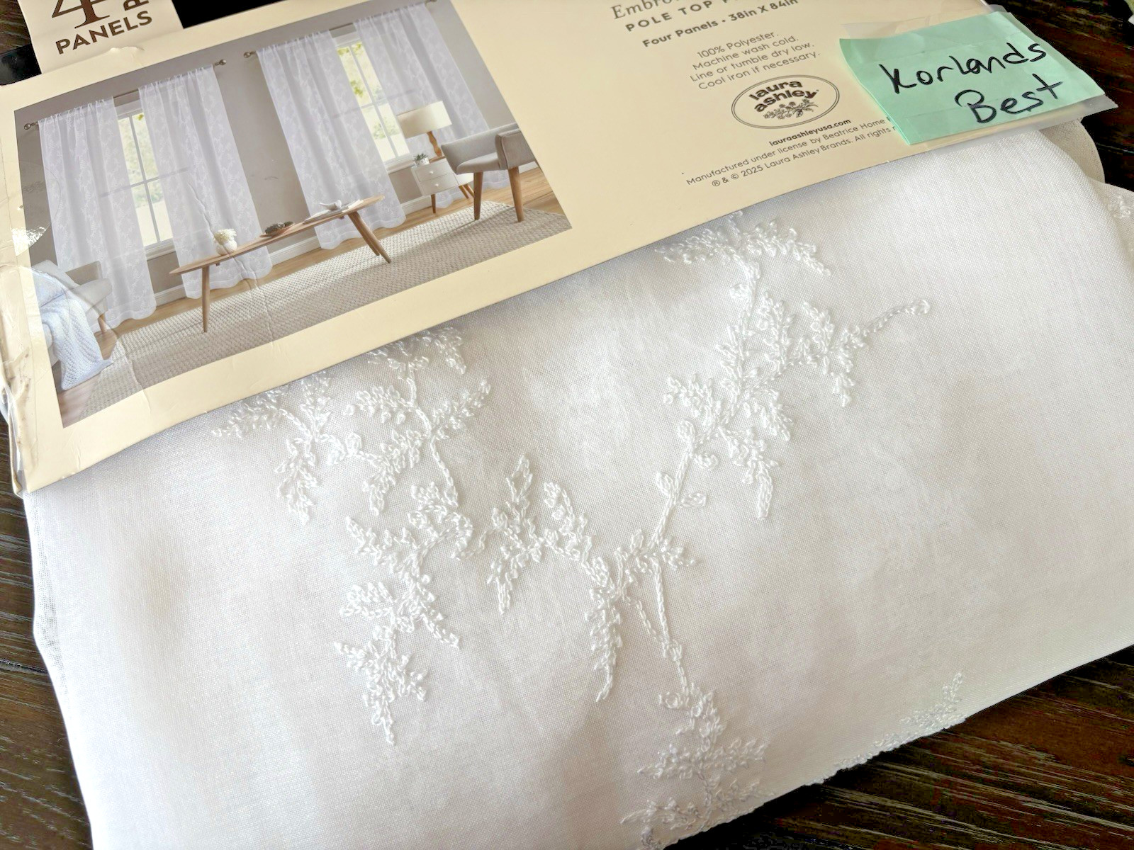 Laura Ashley Window Curtains 4 FOUR Panels 38 x 84 White Sheer Embroidered