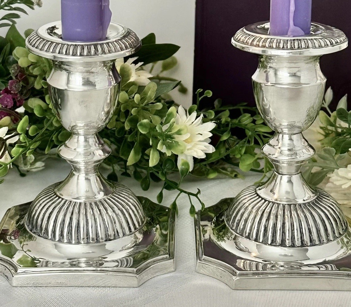 Sterling Hunt Silver Georgian Reproduction Sterling Candlesticks Candle Holders