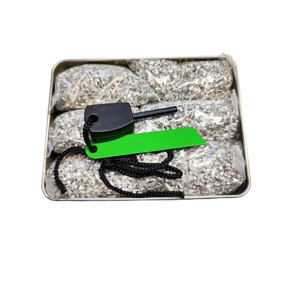 Emergency Fire Starter 6bag Magnesium FREE Ferro Rod Tin Can for camping hiking