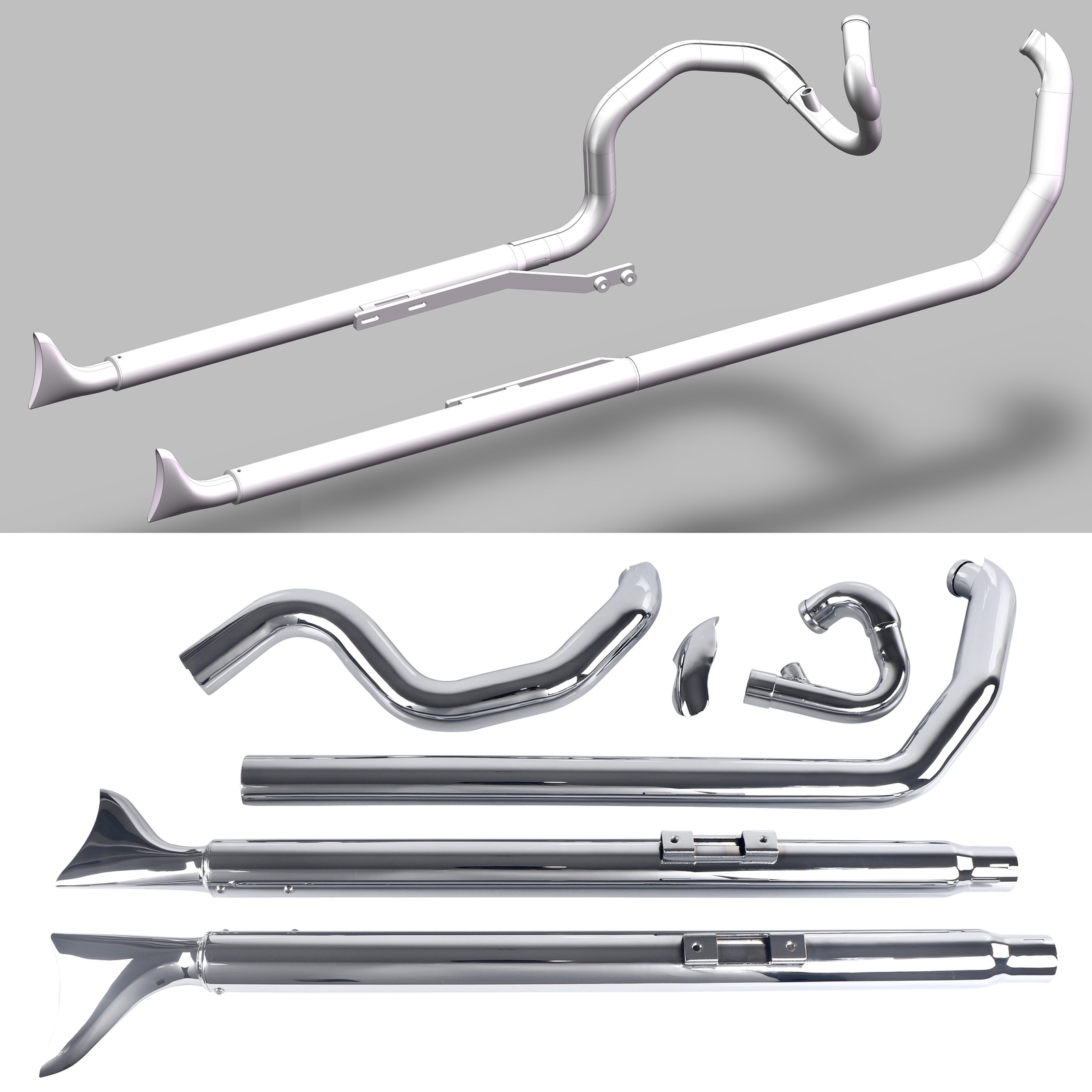 SHARKROAD True Duals With Fishtail Mufflers for Harley Softail 2000-2017