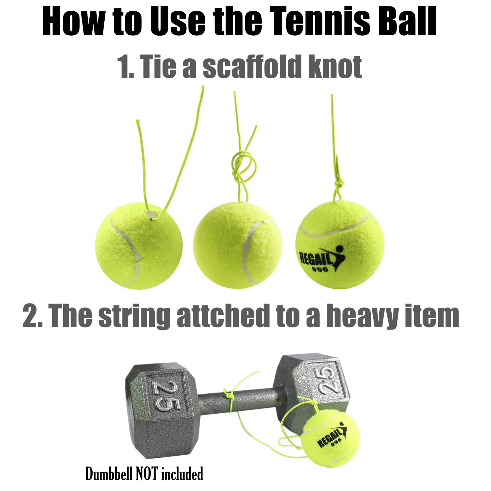 3Pcs Tennis Trainer Rebounder Ball with Elastic Rubber Rope for Tennis Practice