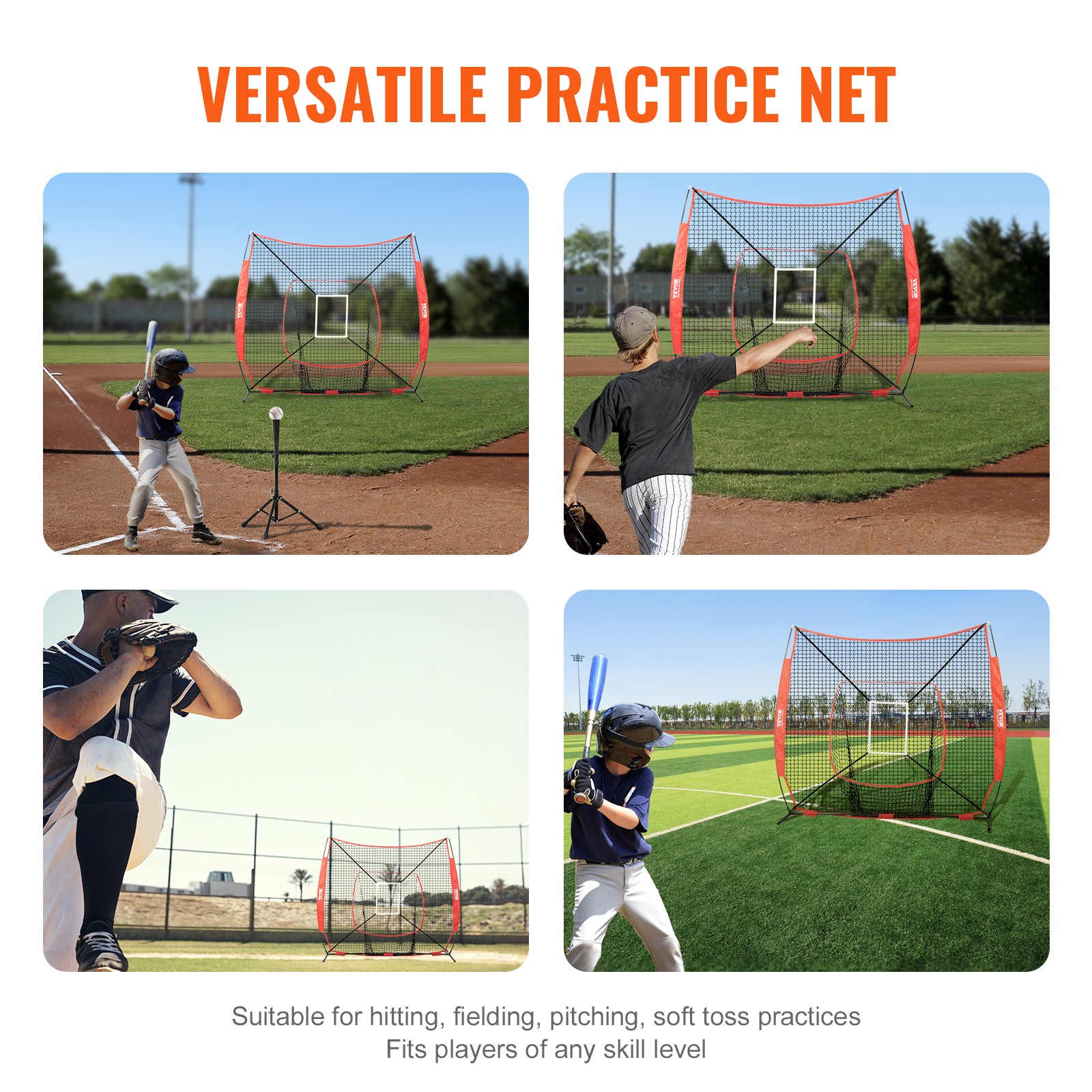 VEVOR 7x7 ft Baseball Softball Practice Net Hitting Batting Training Strike Zone