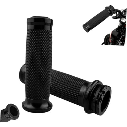 Motorcycle Black Hand Grips, 1 Inch Motorcycle Grips Cable Throttle Compatible