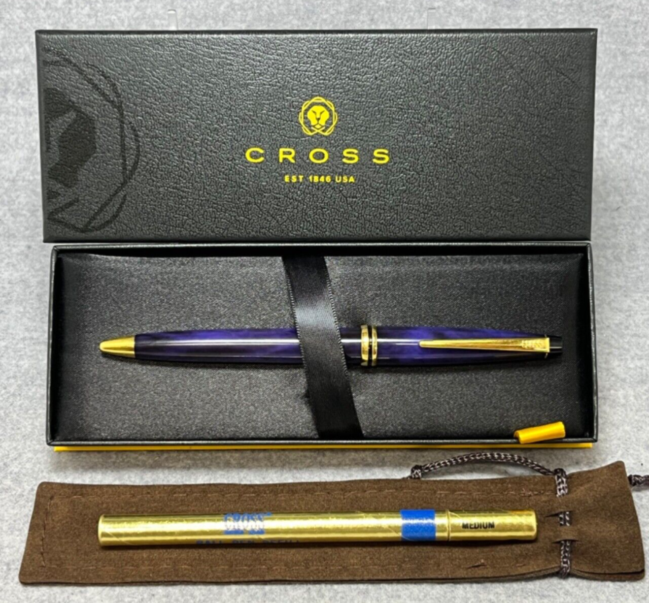 VTG Cross Radiance Blue/Black Swirl & 22K Gold Trim Ballpoint Pen + Premium Box