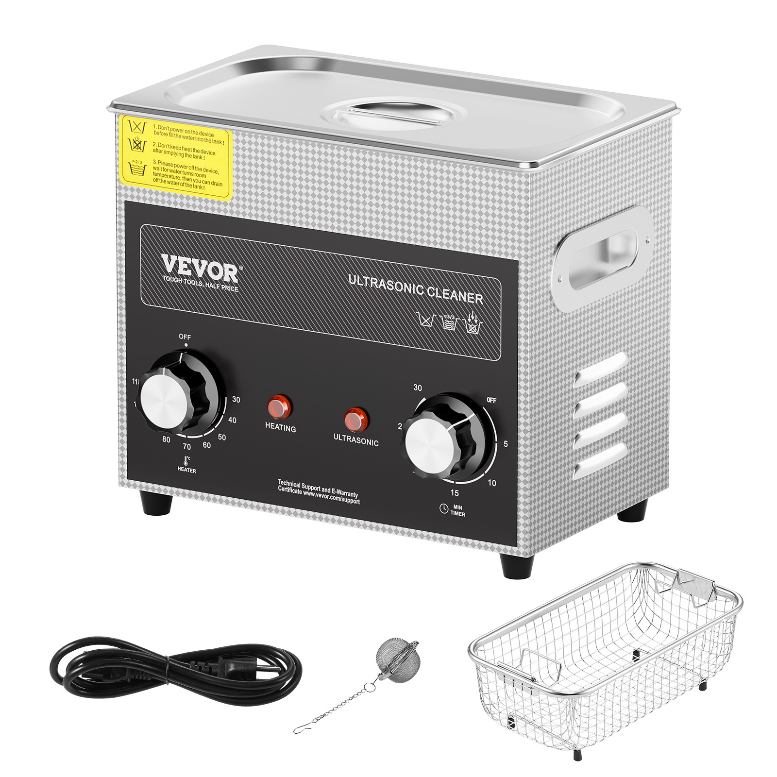 VEVOR 3L Ultrasonic Cleaner with Heater Timer & Basket Digital Sonic Machine