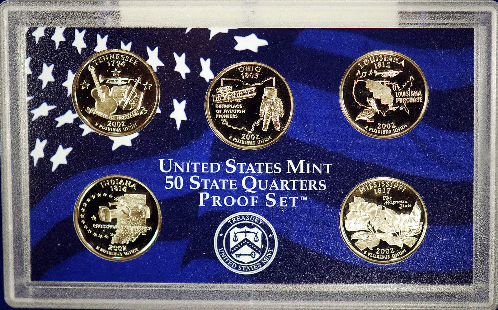 2002 Proof Set. Complete and Original in BLUE mint paper box