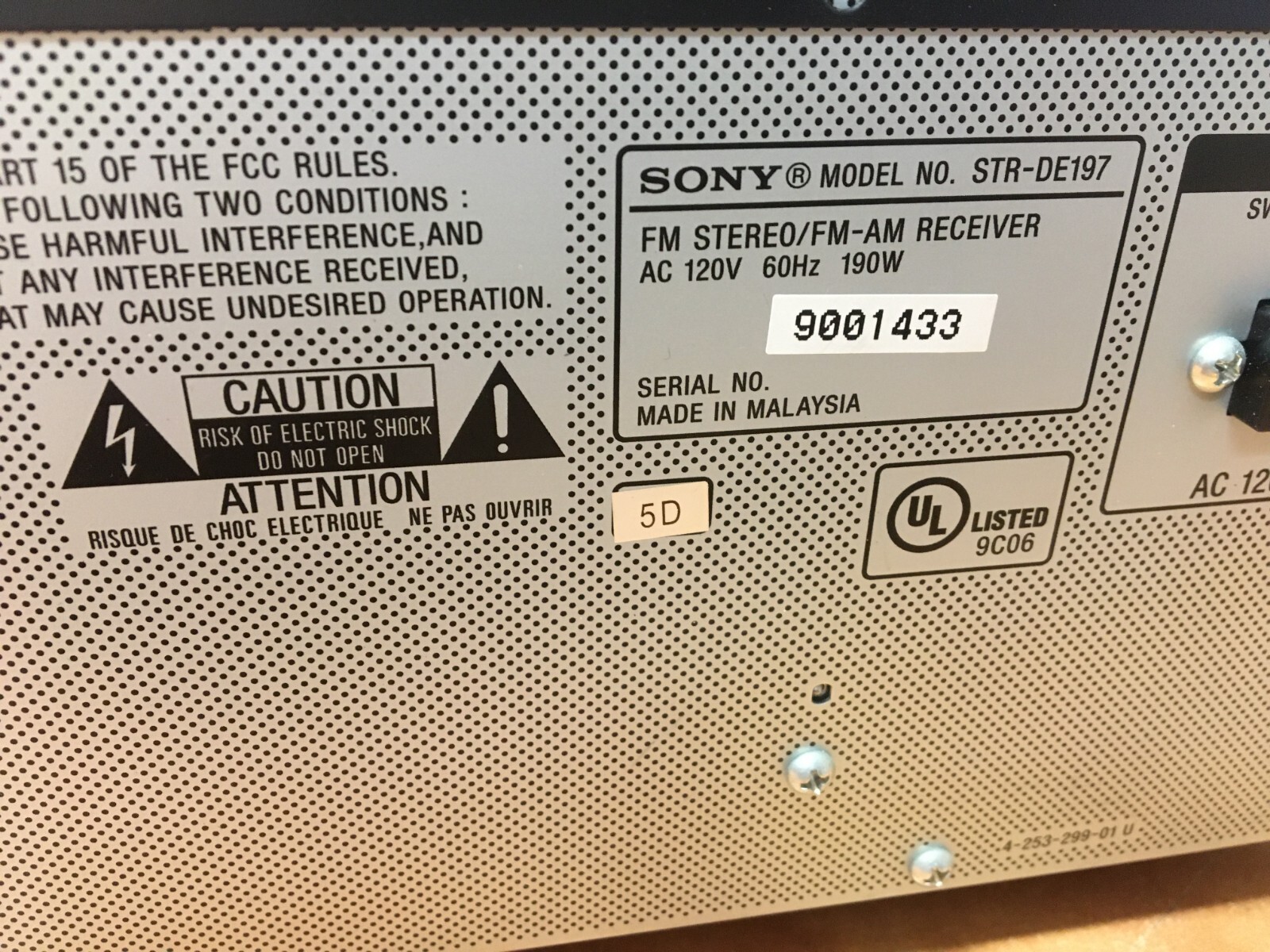 Sony STR-DE197 Audio/Video Control Center FM Stereo AM Receiver No remote