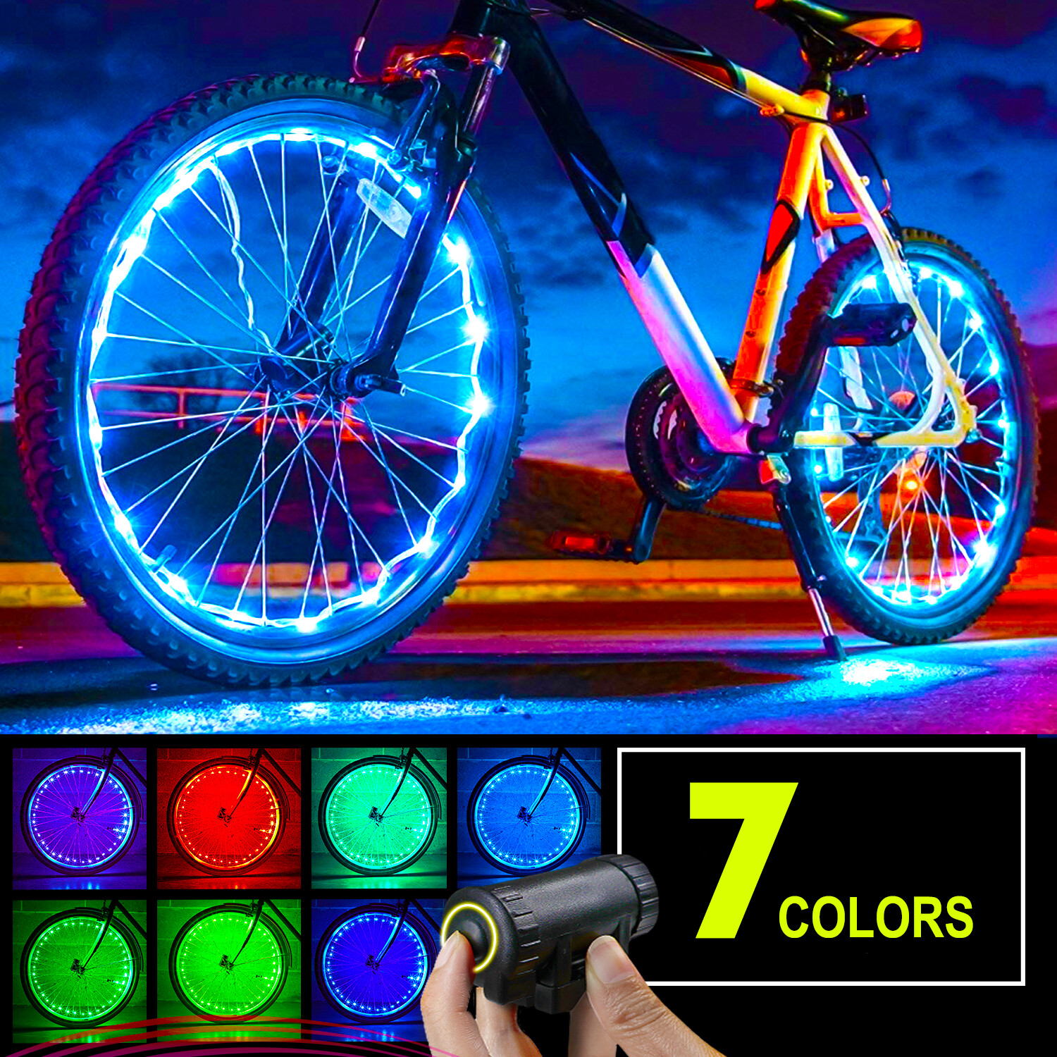 NEW Bicycle Bike Wheel Lights 7 COLORS in 1 LED String Fits any Spoke Rim Tires