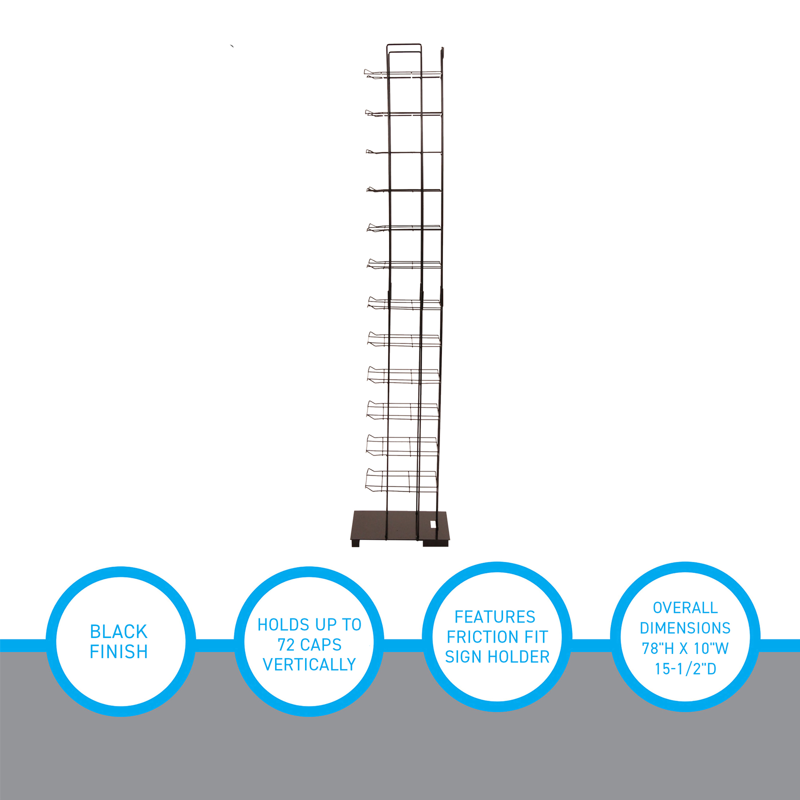 SSWBasics Black Floor Standing Ball Cap Rack and Hat Display Rack - Retail Hat