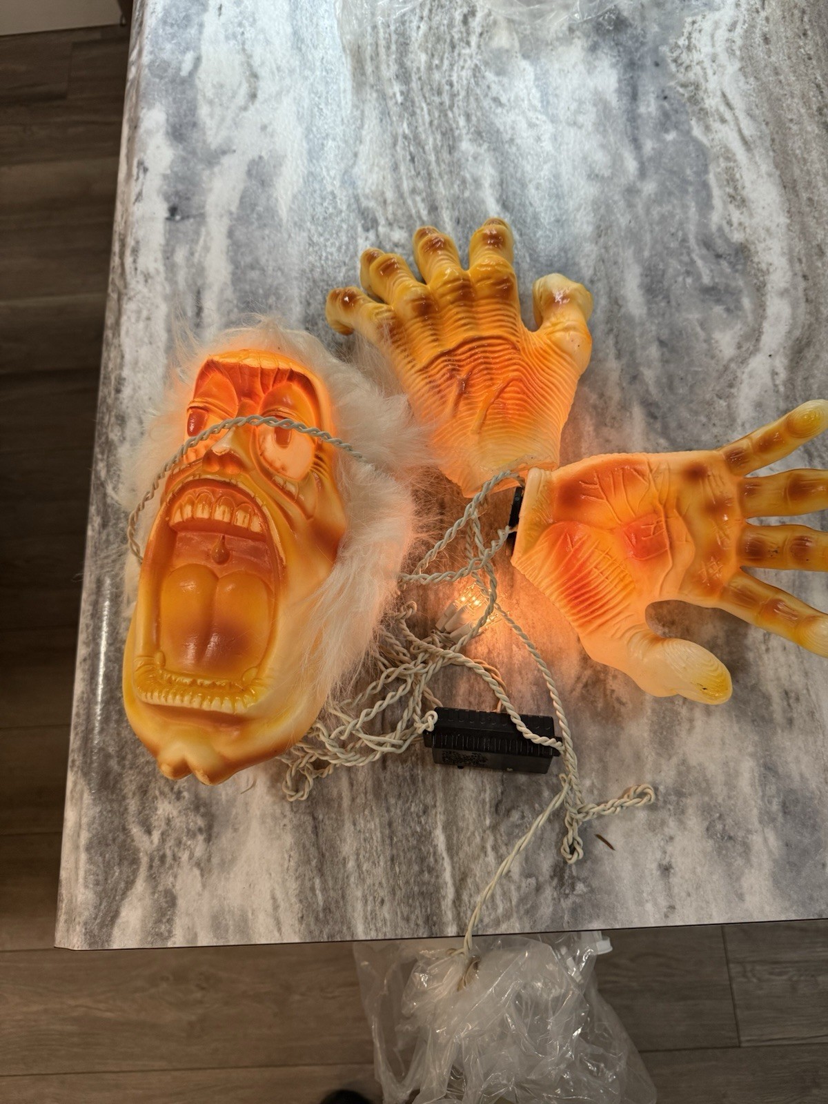 Vtg Blow Mold "Marcus The Carcass" Halloween Light Up Tested Face Hands Only