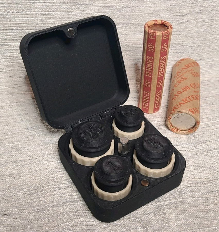 10 piece Coin Roll End Crimp Set with Steel crimp tabs.  Includes 1/4" drive bit