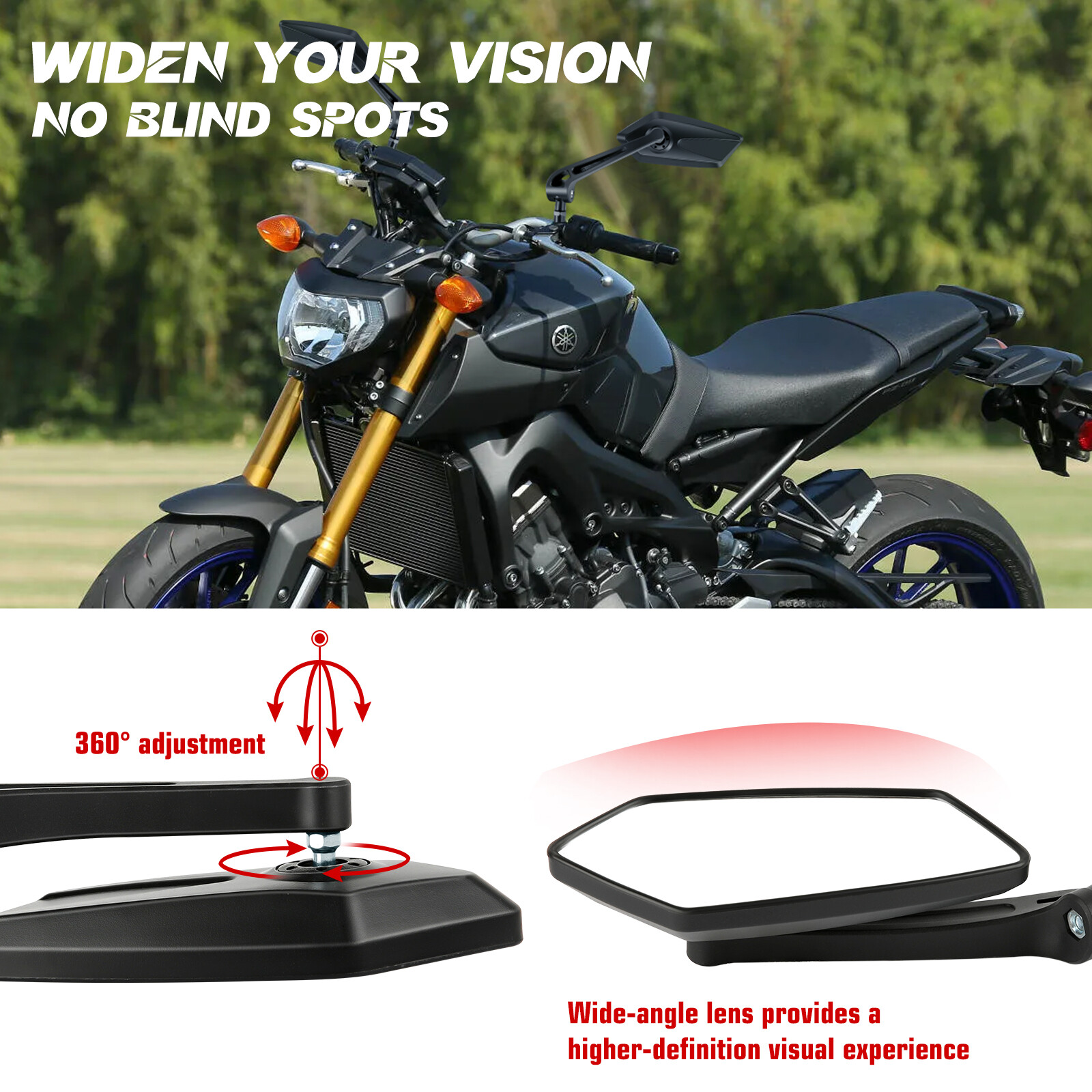 Universal Motorcycle Rearview Wing Mirrors 8mm/10mm For Honda Yamaha Suzuki ATV