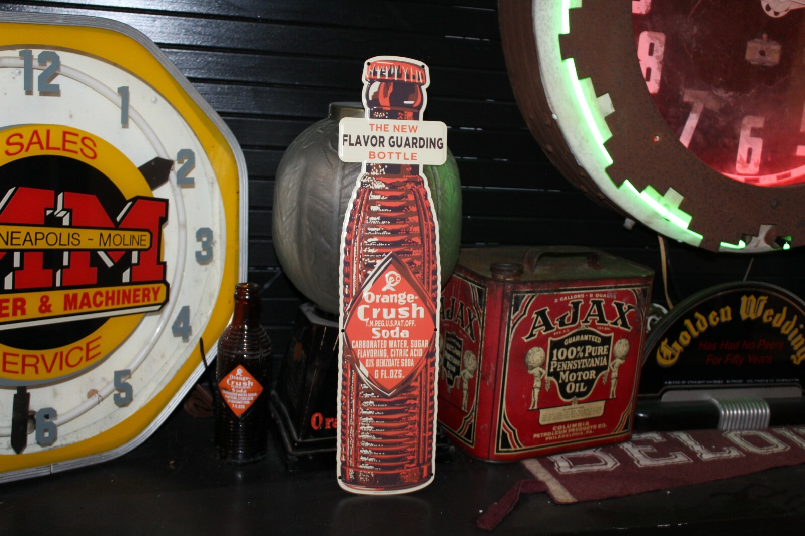 ORANGE CRUSH SODA POP FLAVOR GUARDING BOTTLE EMBOSSED METAL SIGN COKE GAS OIL