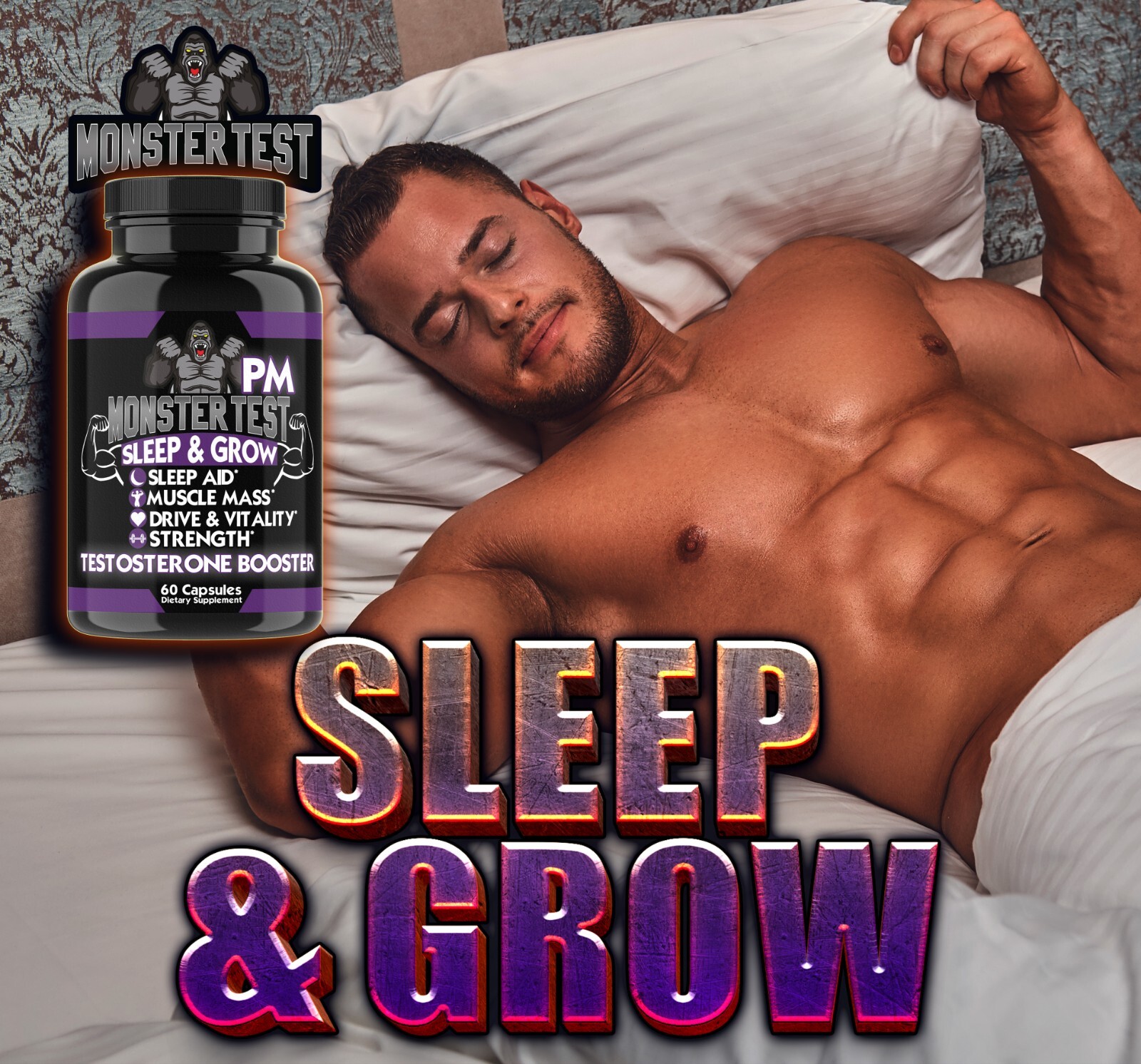 Monster Test Testosterone Booster Testosterona Supplement for Men AM and PM 2 Pk