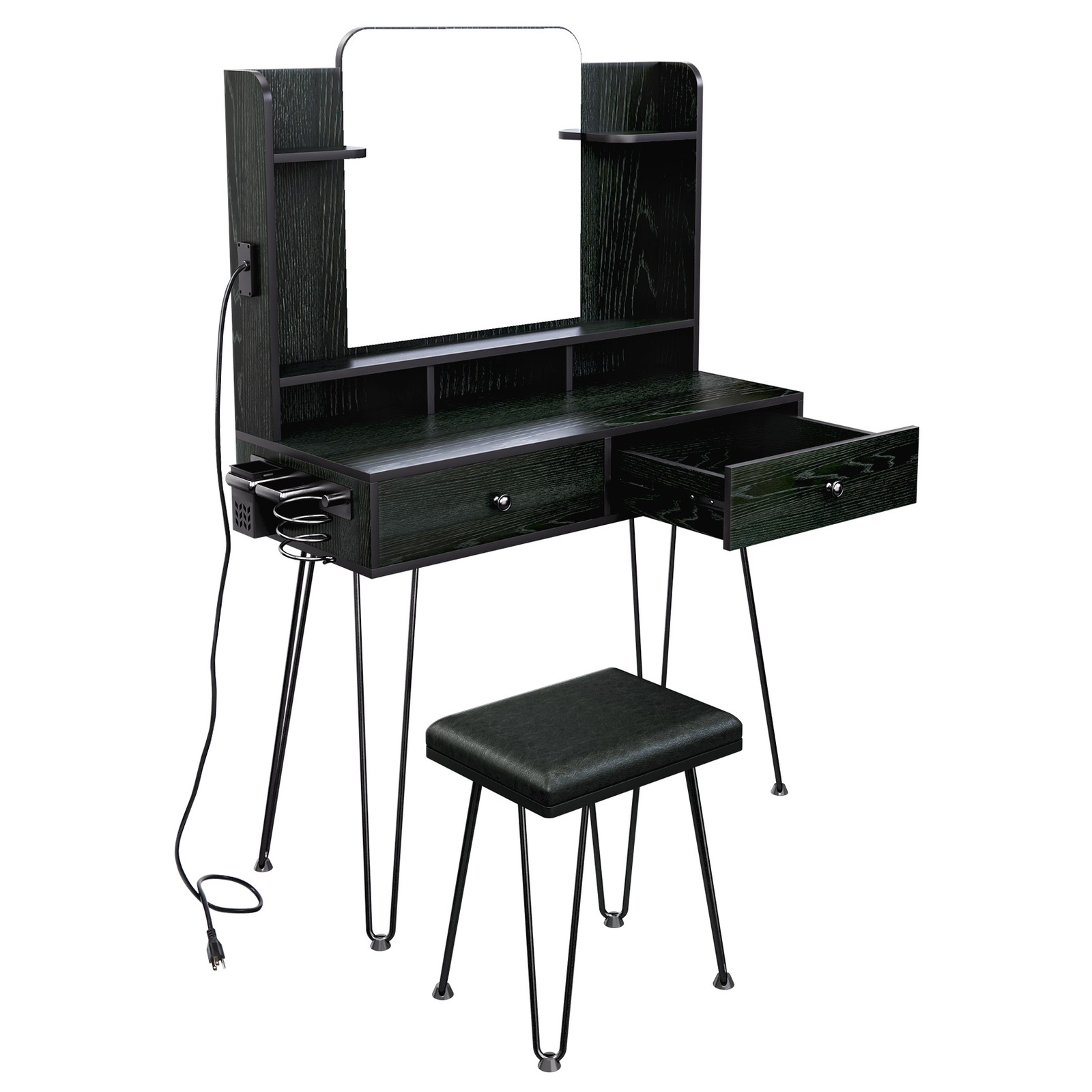 Makeup Vanity Table Set with Charging Station + vanity Stool Dressing Table Desk