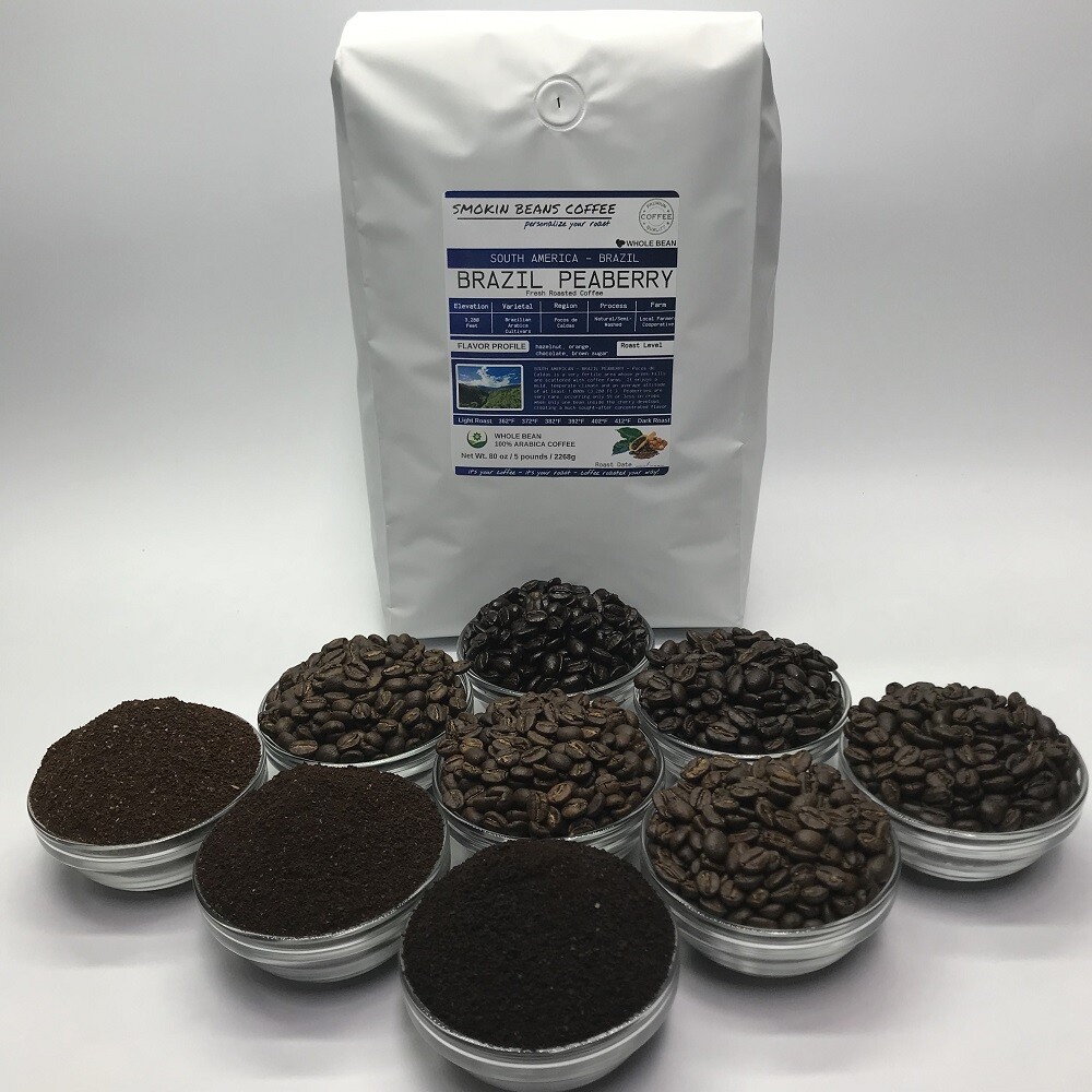 8oz/5lb - Brazil Peaberry – South America – Fresh Roasted To Order Coffee