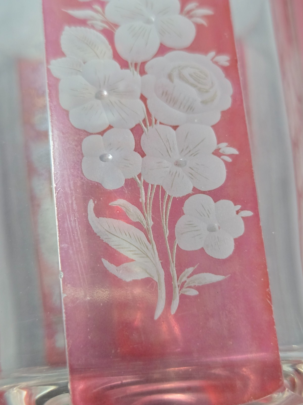 Bohemian Red Flashed Floral Etched Ale Glass