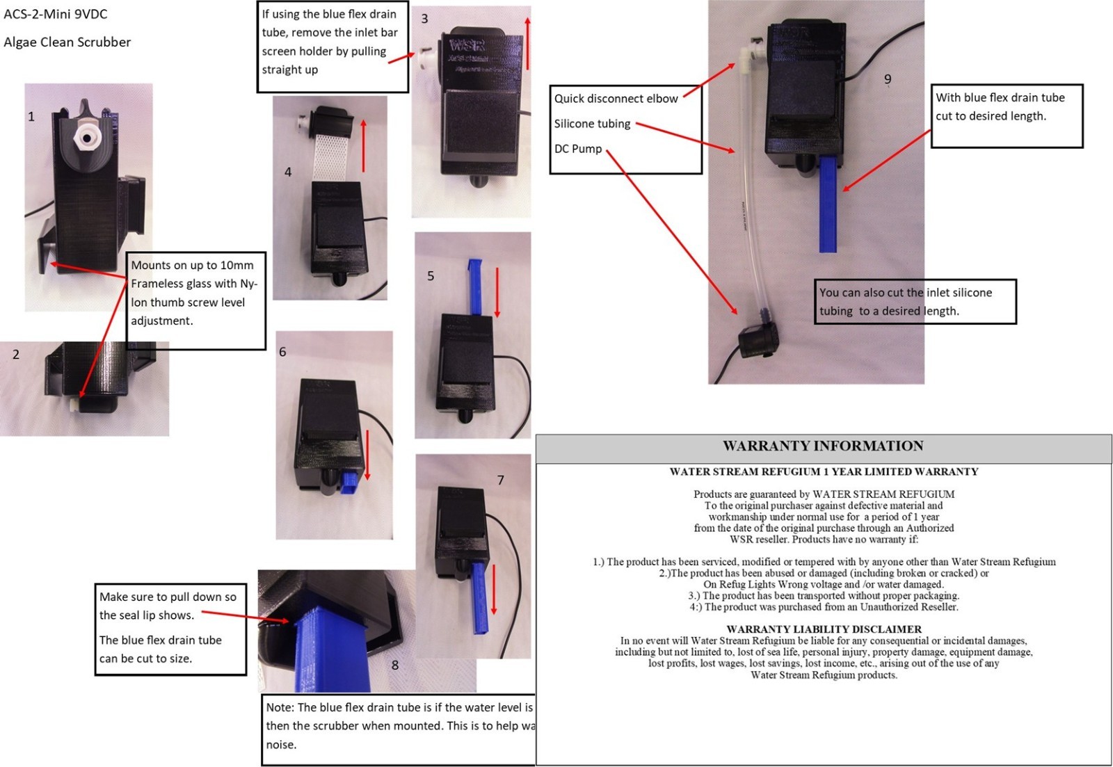 Algae Clean Scrubber ACS-2-MINI (Internal) Hang on Back or in Small Sump 9VDC
