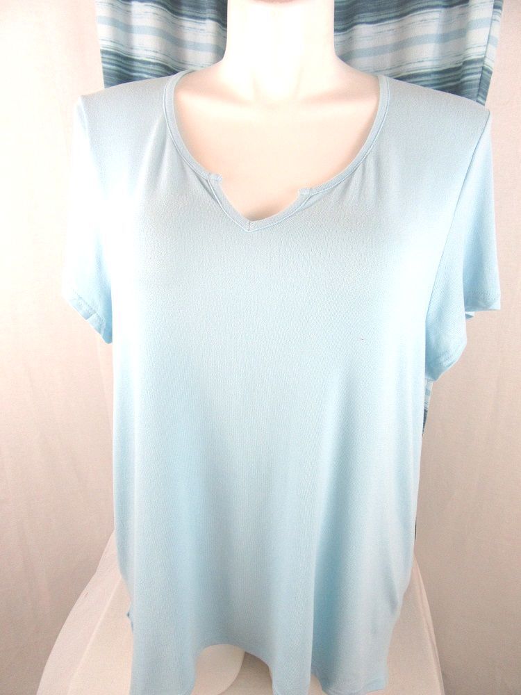 MUK LUKS Size 2X Blue Aquatic Dream Knit Split V-Neck Top and Jogger Lounge Set