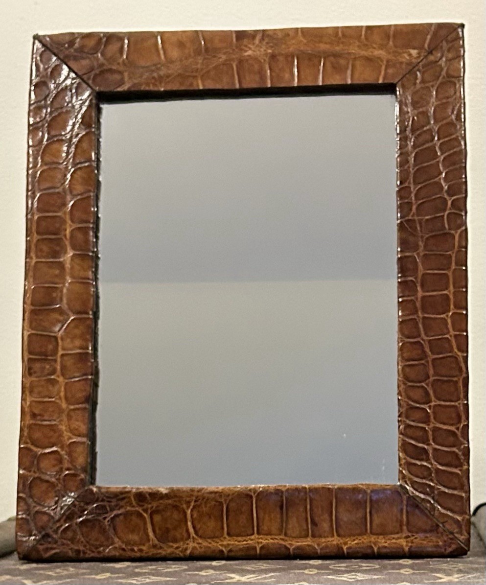 ANTIQUE CROCODILE Skin Picture Frame with Mirror BEAUTIFUL 8.5”x 10.75” GENUINE