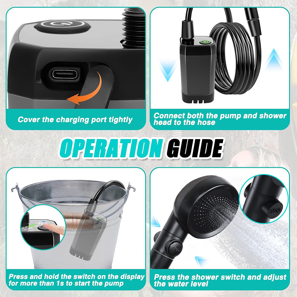 Portable Camping Shower 6000mAh Rechargeable Outdoor Electric Camp Shower Pump