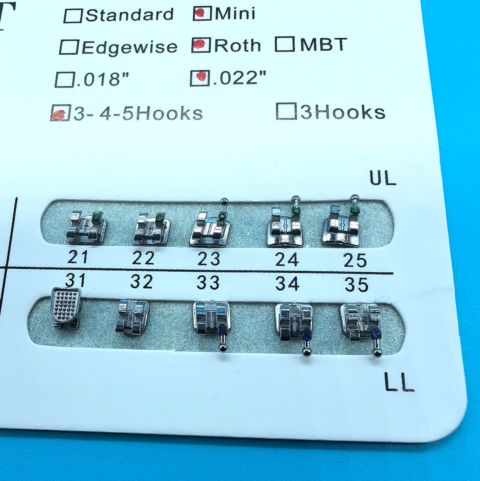Dental Orthodontic Metal Brackets Braces Mini Roth Slot.022" Hooks 3-4-5 MIM