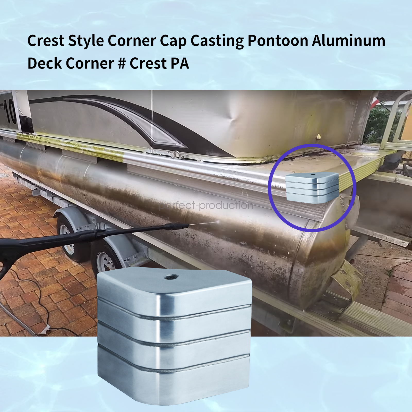 2×Crest Style Corner Cap Casting Pontoon Aluminum Deck Corner # Crest PA