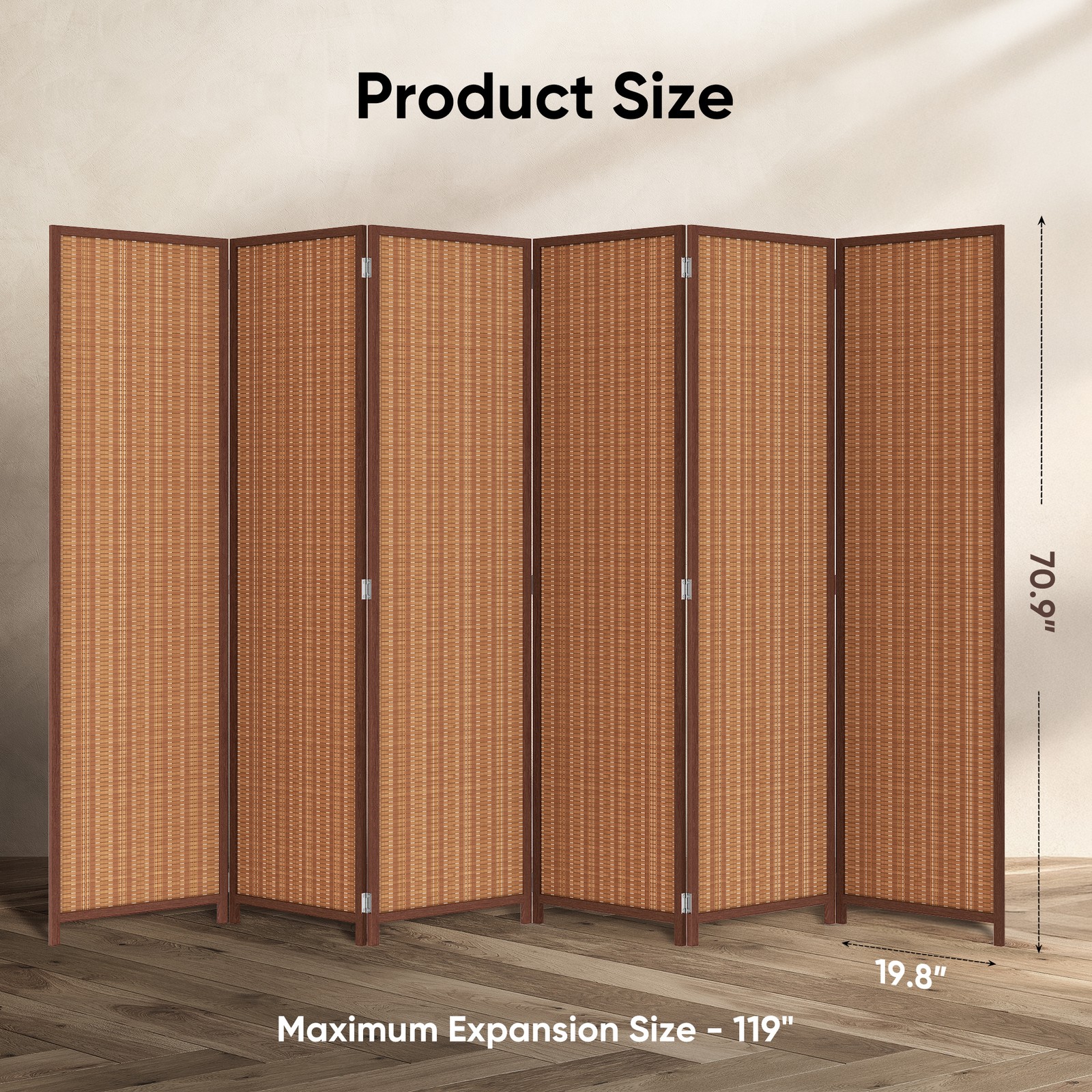 JOSTYLE 4/5/6 Panel Folding Privacy Screens 6ft Bamboo Freestanding Room Divider