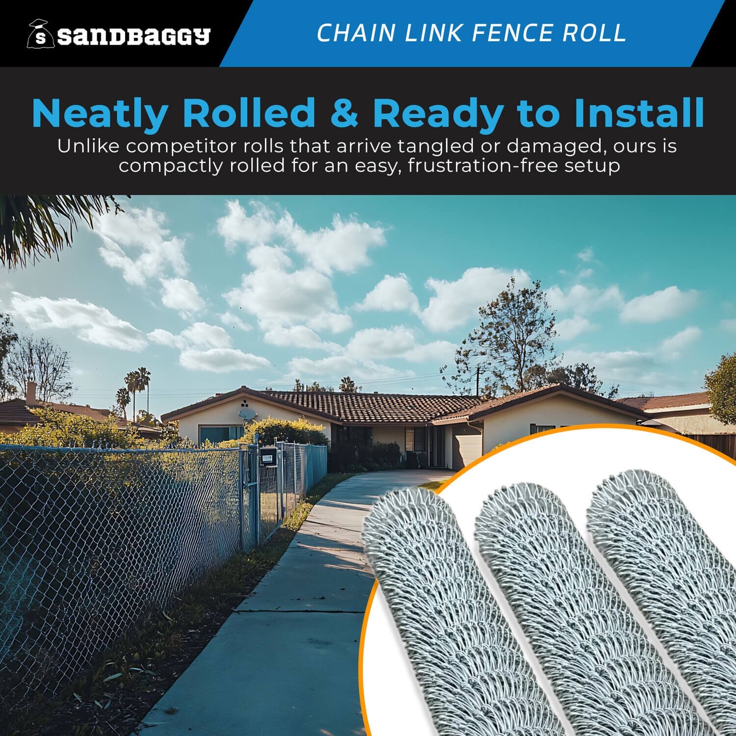 Sandbaggy 6 ft x 50 ft Galvanized Chain Link Fence Roll - 11.5 Ga Steel (1 Roll)