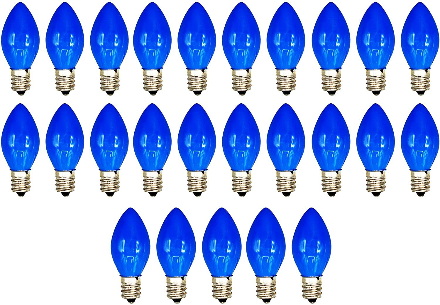 25 Pack - C7, Opaque Blue, 7W, E12 Candelabra Base Light Bulbs For String Lights
