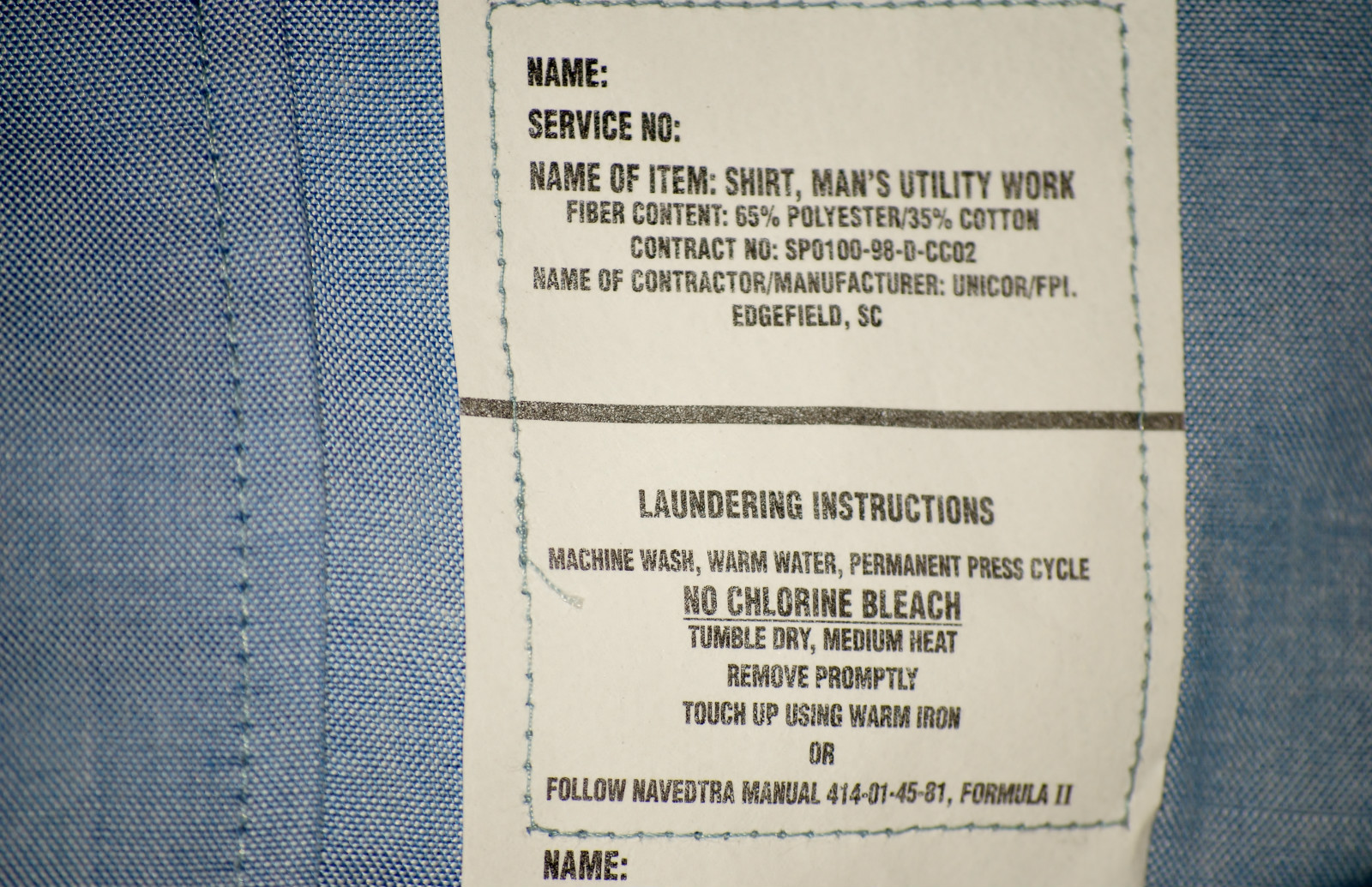 US Navy Short Sleeve Chambray Work Shirt - New - X Large