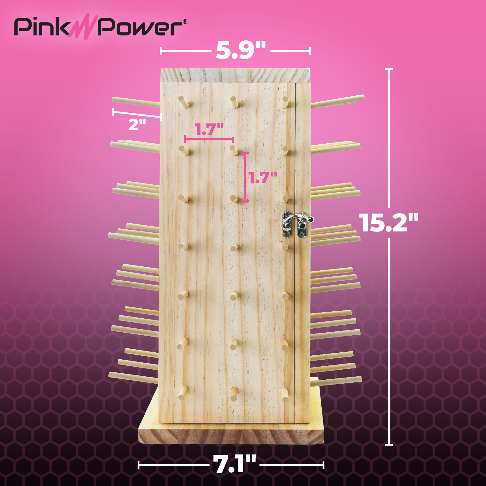 Pink Power 84 Spool Thread Holder – 360° Rotating Wooden Rack for Craft & Sewing