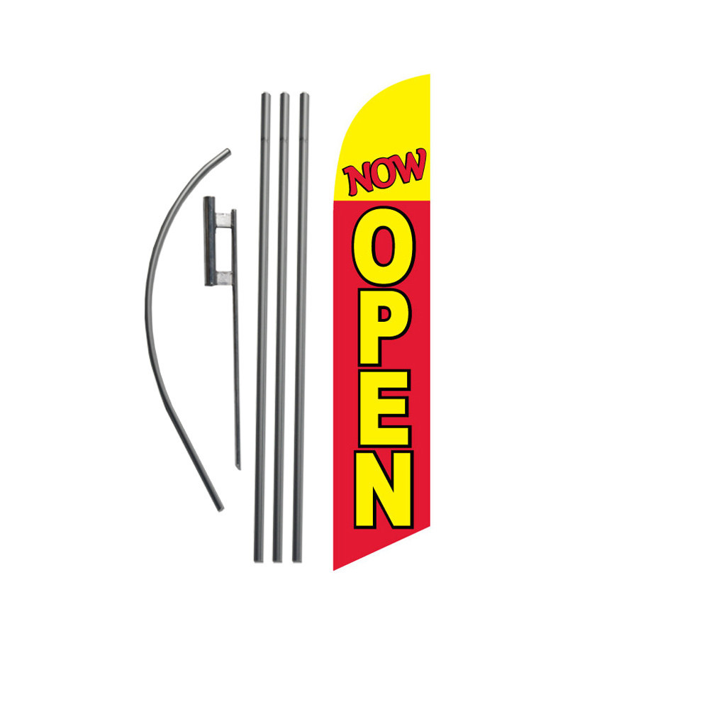 Now Open (red/yellow) 15' Feather Banner Swooper Flag Kit with pole+spike