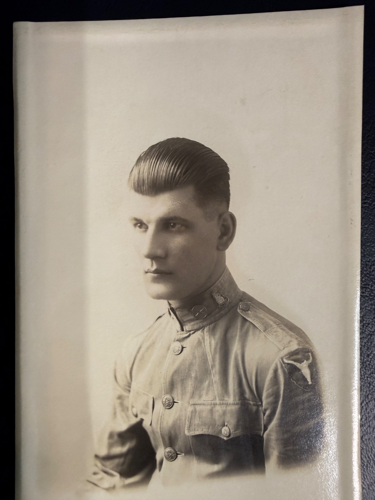 WWI Era RPPC Photo Young US Military Soldier Portrait Star Patch Doughboy