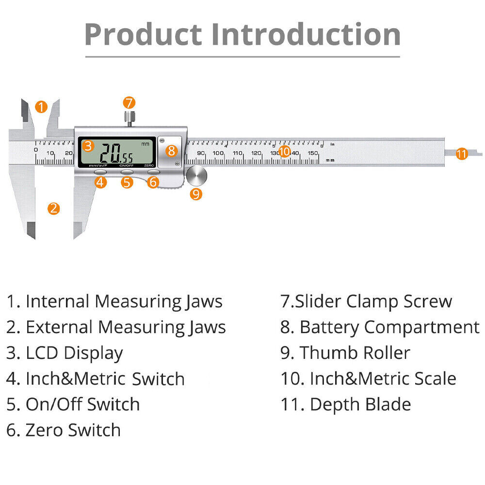 Digital Caliper Micrometer LCD Gauge Vernier Electronic Measuring Tool 6" 150mm