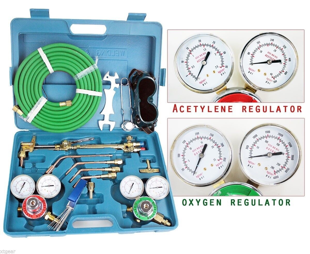 ACETYLENE & OXYGEN WELDING CUTTING OUTFIT TORCH SET GAS WELDER KIT w/15FT HOSES
