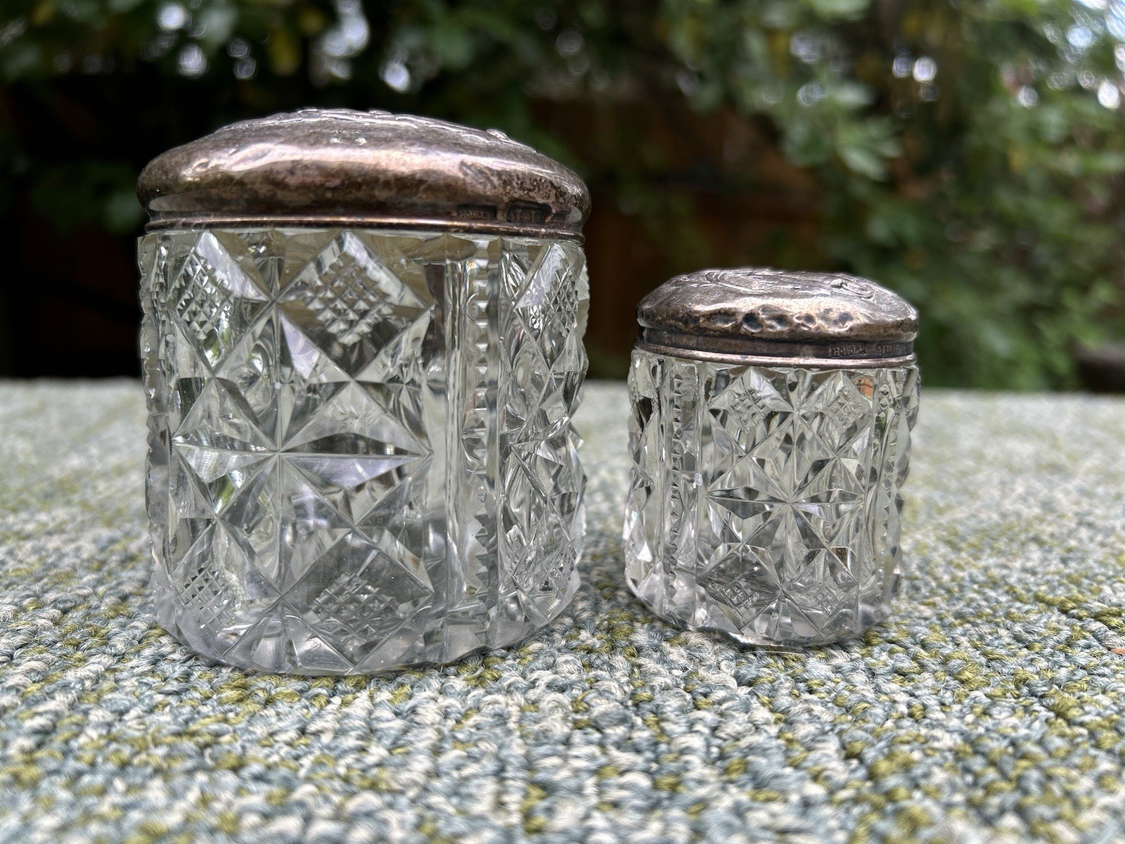 Antique English Sterling Silver Cut Glass Vanity Bottle Set Henry Williamson Ltd