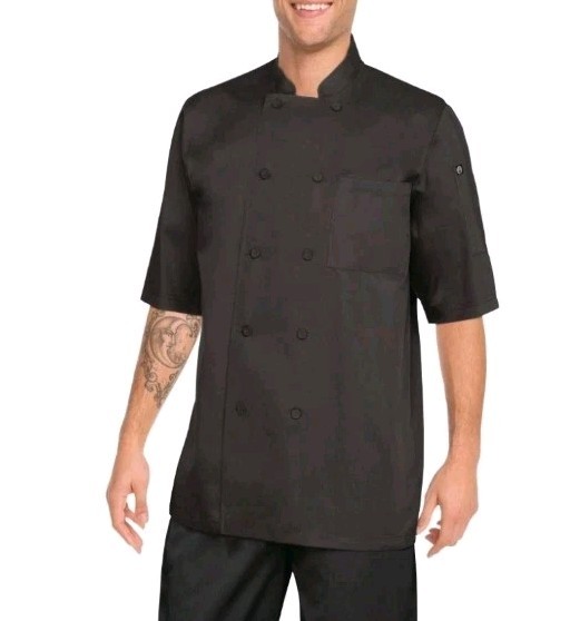 Mens Medium Montreal Cool Vent Chef Coat Shirt Black Double Breast Performance