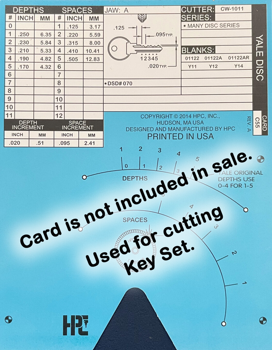 Yale Y11, Y12, Y14 Space and Depth Keys ~ DSD#070, C55 ~ FREE Shipping in USA