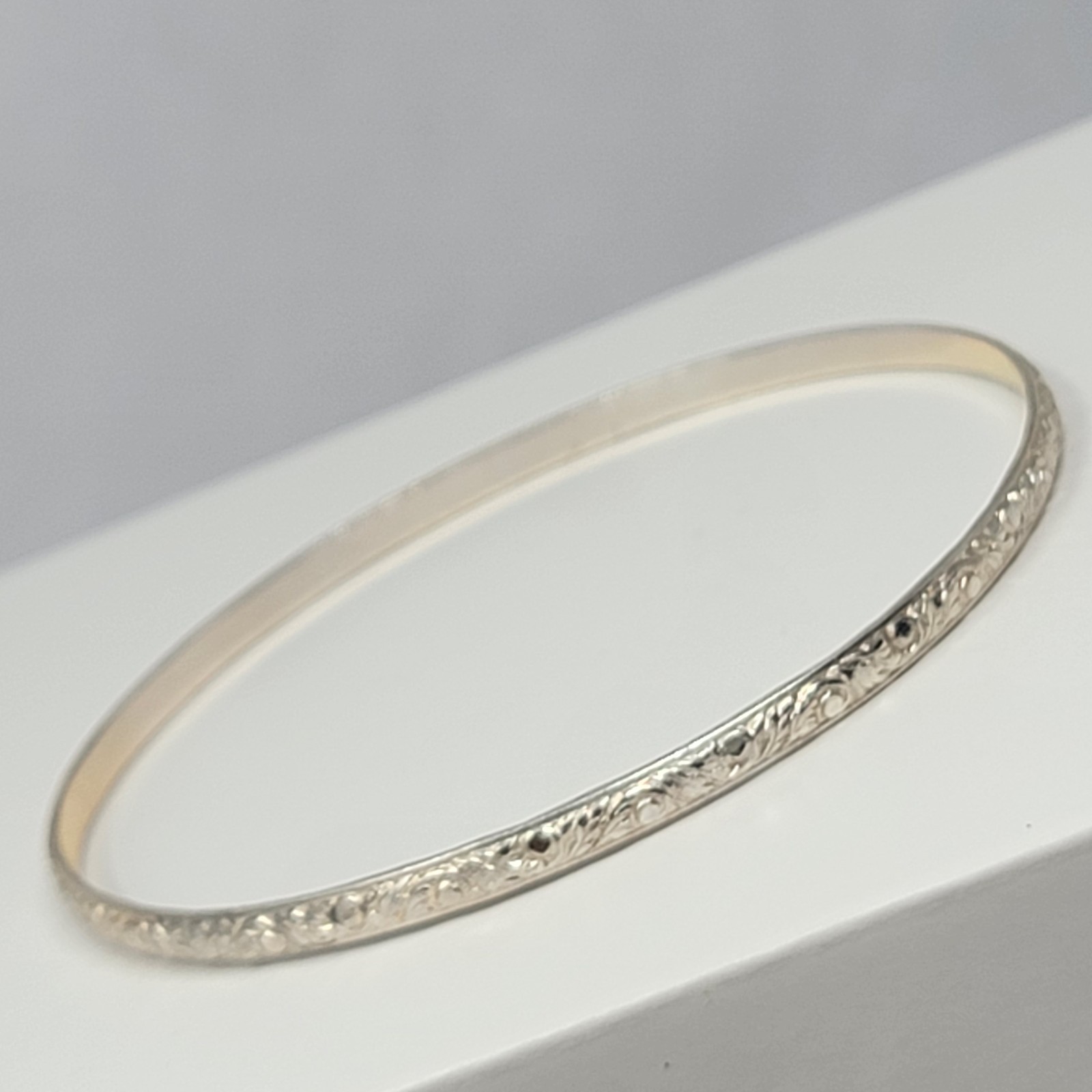 Vintage Sterling Silver 925 FANCY Bangle Bracelet Size 8.25" 3.5mm